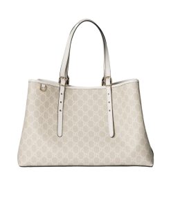 Gucci Emblem Large Tote Bag Beige And White