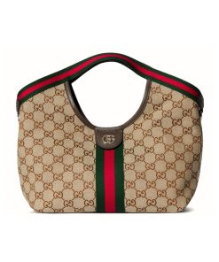 Gucci Giglio Small Tote Bag GG Canvas Dark Brown
