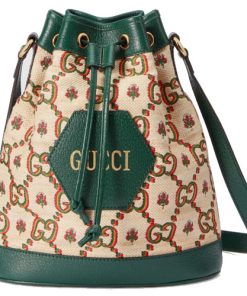 Gucci Beige Green Ophidia Bucket Bag