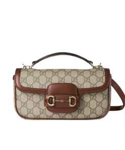 Gucci Horsebit 1955 Small Top Handle Bag Beige And Brown